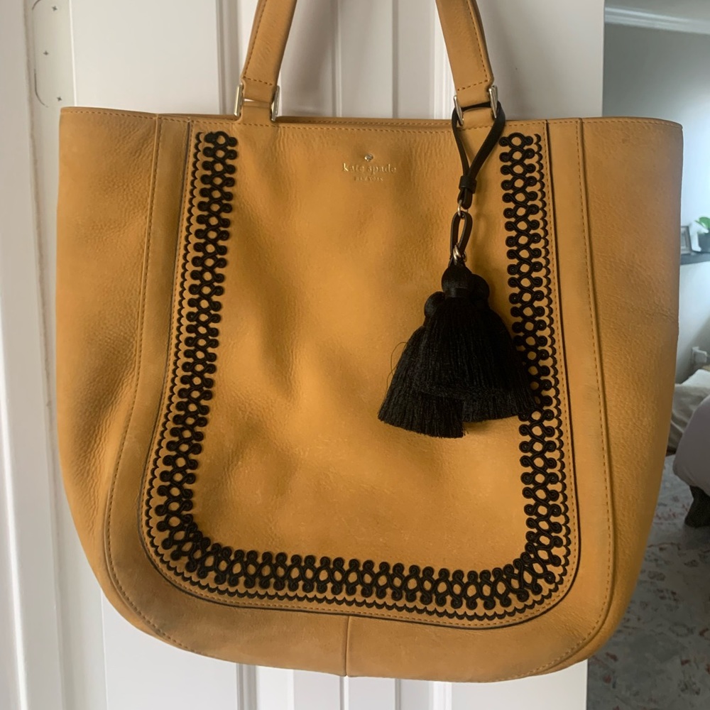 Rare Kate Spade New York Yellow Suede Embroidered Tote